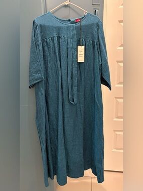 Pyne & Smith Model No.35 Maxi Length Linen Dress in Dark Peacock - L